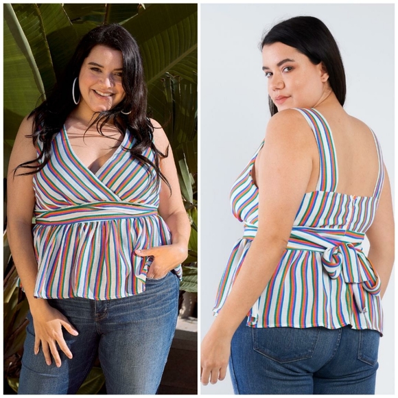 LAST ONE❗GILLI Plus Size Vibrant Stripes Top - Picture 5 of 7